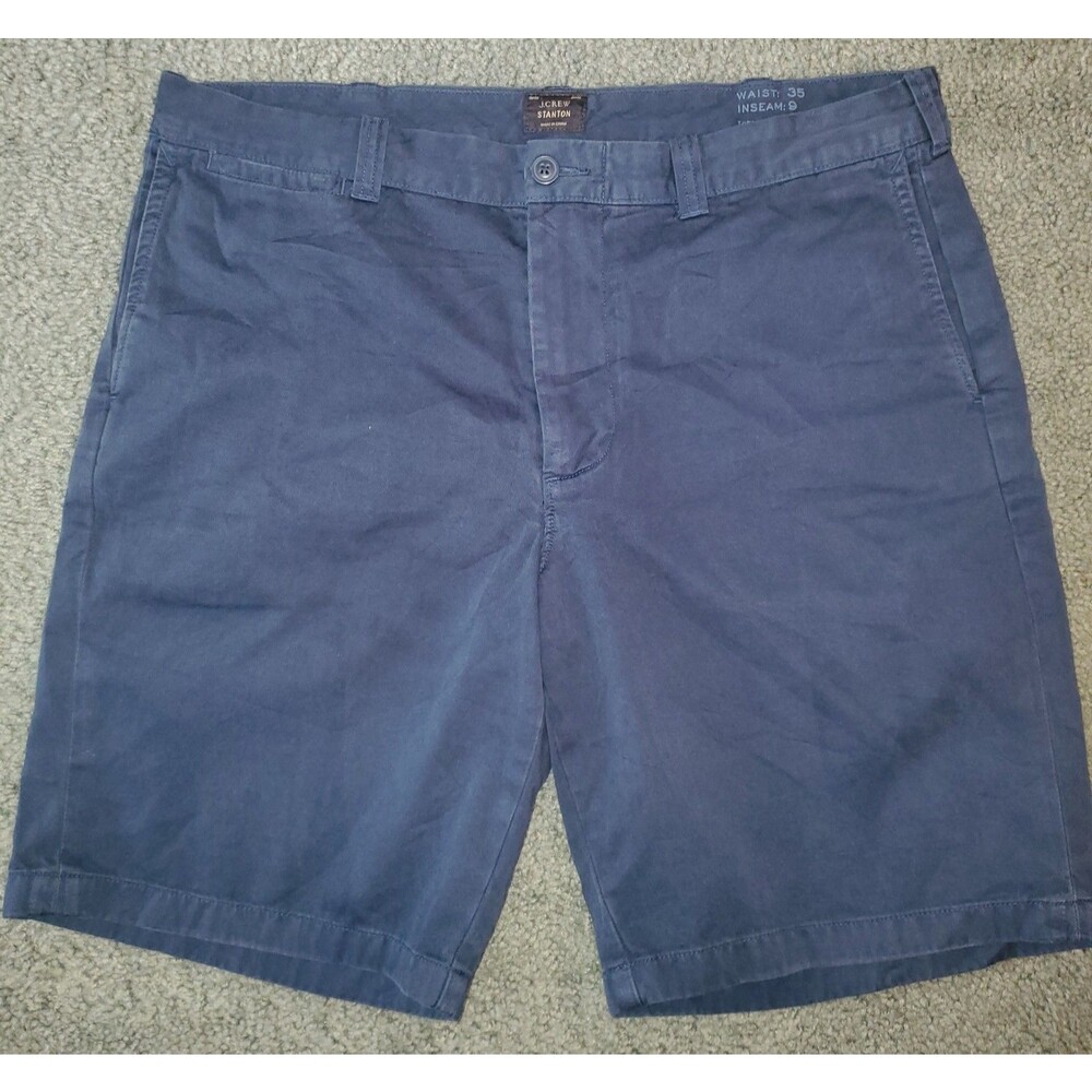 J.Crew Men's Stanton Chino Shorts Size 35 Navy Blue 9" Inseam Flat Front Cotton